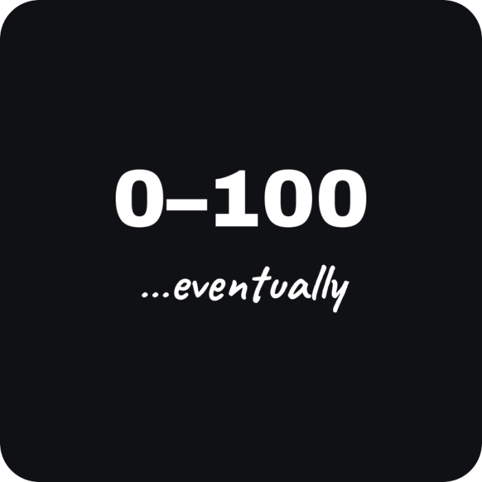 0–100… Eventually - rezaná nálepka na auto
