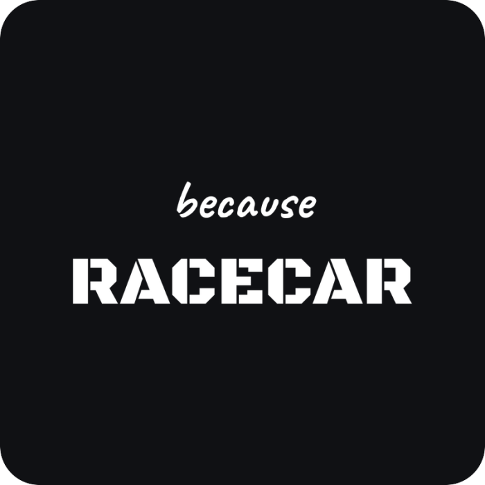 Because Racecar - rezaná nálepka na auto
