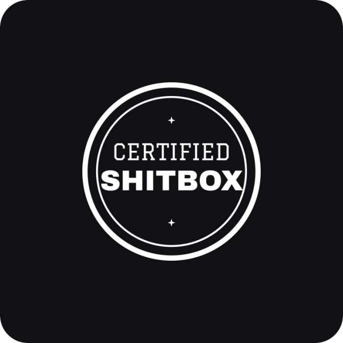 Certified Shitbox - rezaná nálepka na auto