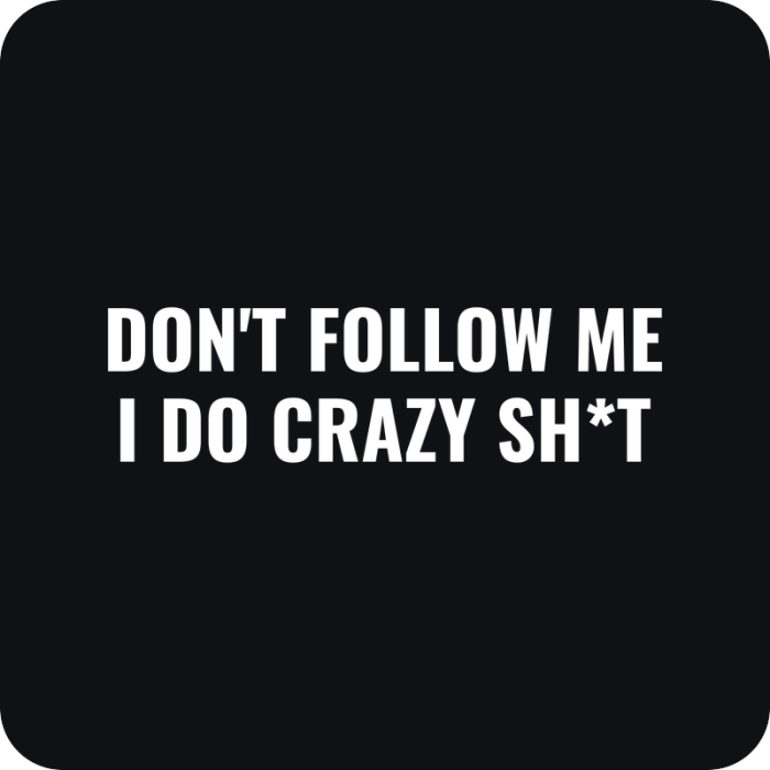 Nálepka Don't Follow Me I Do Crazy Shit - rezaná nálepka na auto