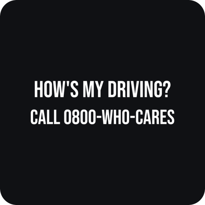 Nálepka How’s My Driving? Call 0800-WHO-CARES - rezaná nálepka na auto