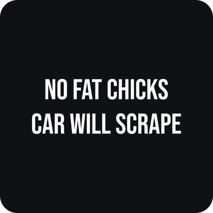 No Fat Chicks Car Will Scrape - rezaná nálepka na auto