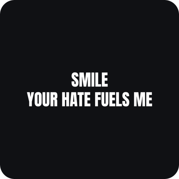 Smile Your Hate Fuels Me - rezaná nálepka na auto