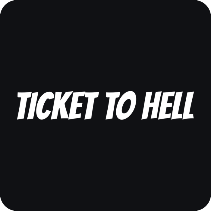 Ticket To Hell - rezaná nálepka na auto