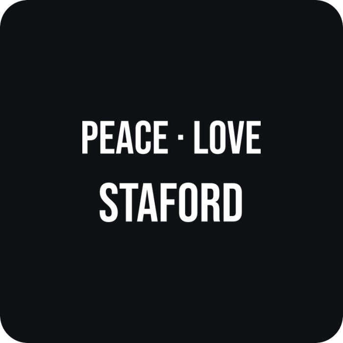 Nálepka Peace Love Staford - rezaná nálepka na auto