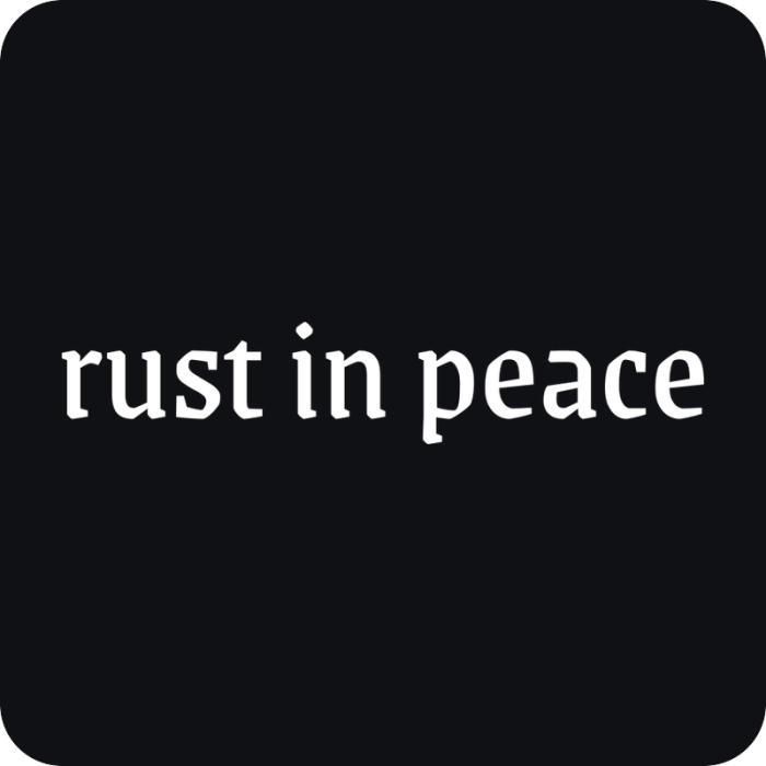 Rust in Peace - rezaná nálepka na auto