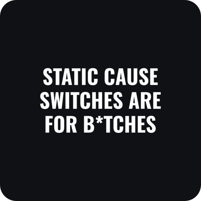 Nálepka Static Cause Switches Are For Bitches - rezaná nálepka na auto
